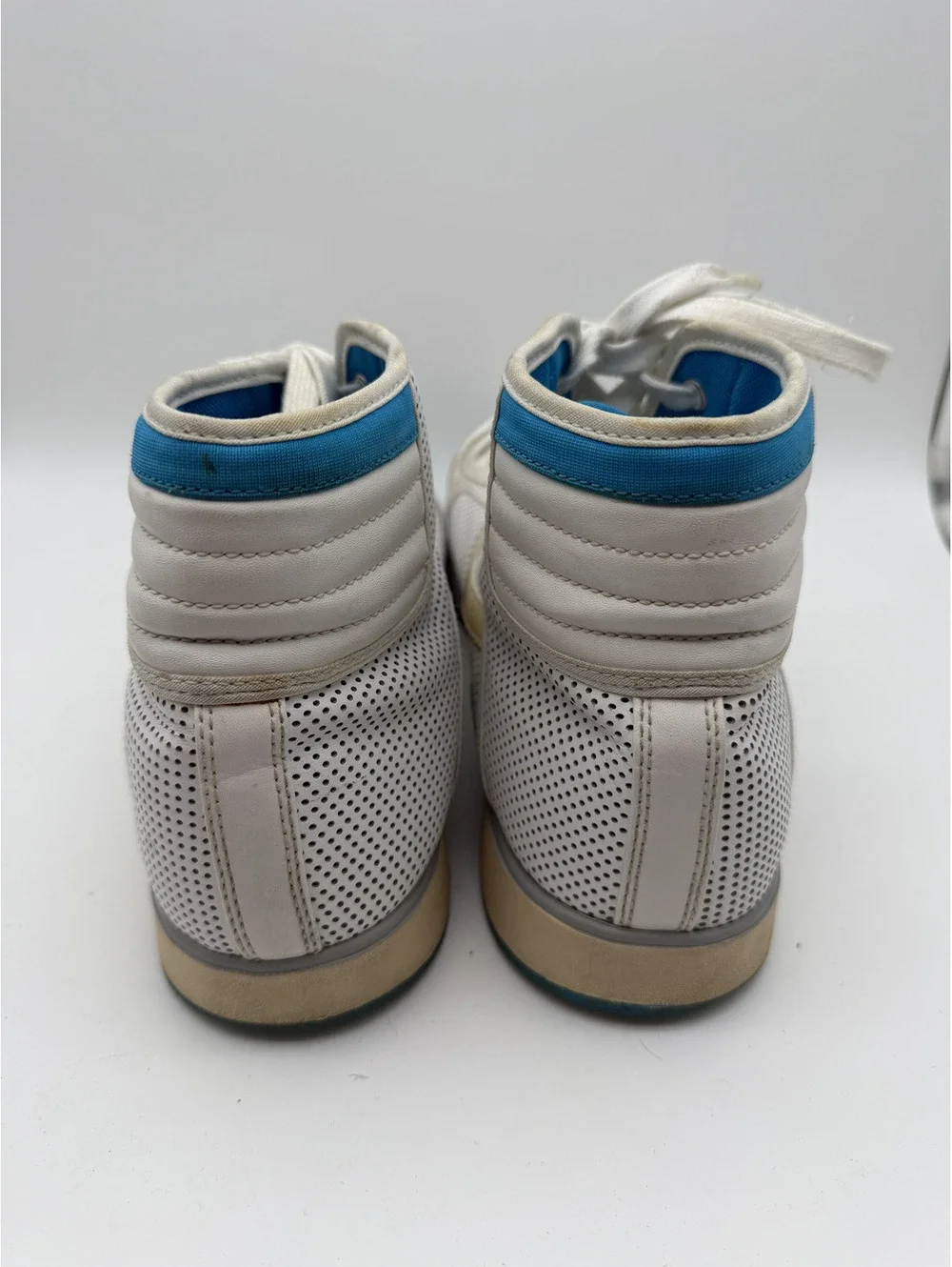 Vintage Jordan High Top Sneakers White with Blue and Beige Accents, Size 13